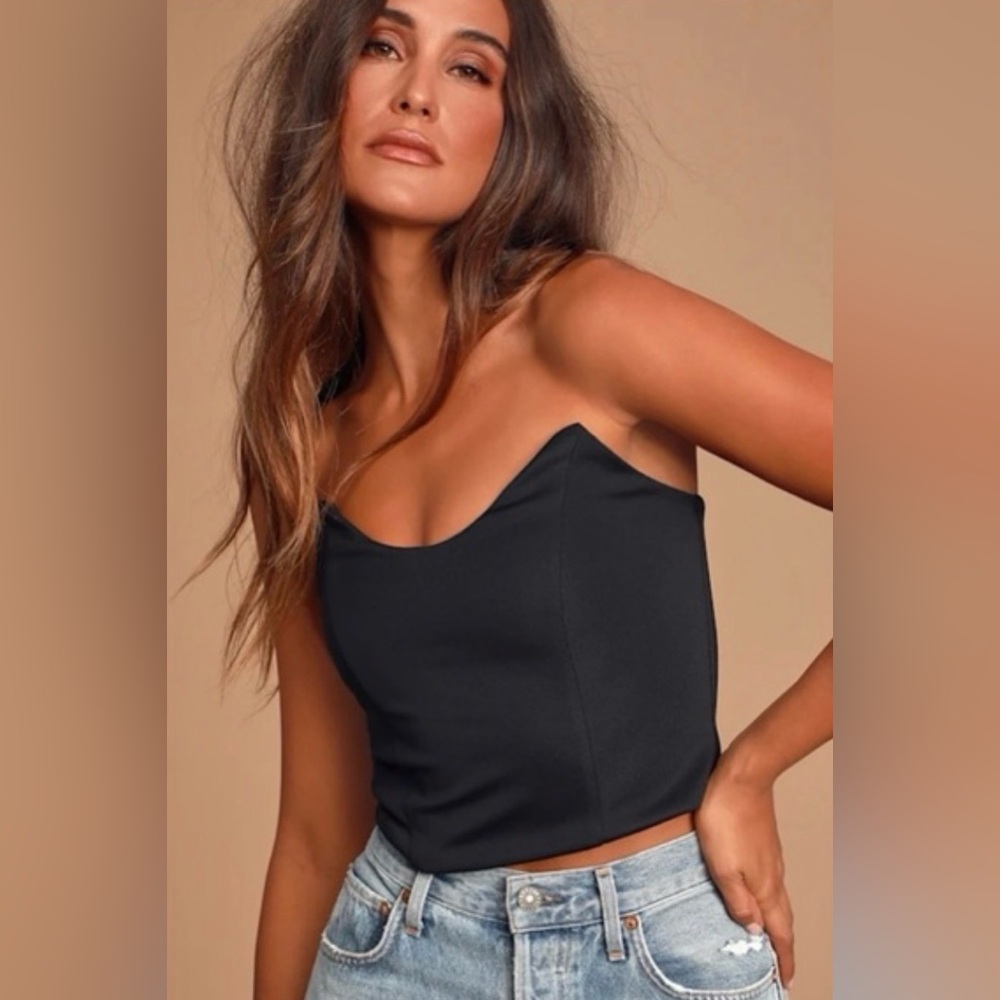 Black Bustier Strapless Crop Top